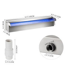 Ruostumattomasta teräksestä valmistettu suorakulmainen allassuihkulähde 45×11×8 cm LED-valonauhalla uima-altaisiin