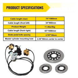 Hydraulinen jarrusarja karting-autoon alumiinipääsylinterillä kolmella teräslevyllä 150cc-malleihin
