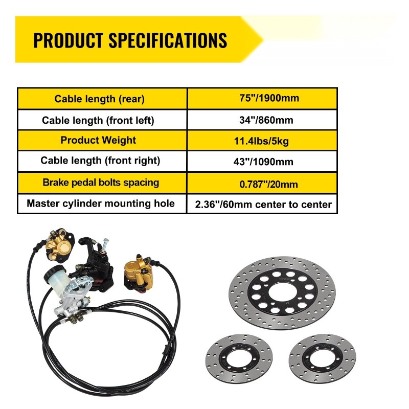 Hydraulinen jarrusarja karting-autoon alumiinipääsylinterillä kolmella teräslevyllä 150cc-malleihin