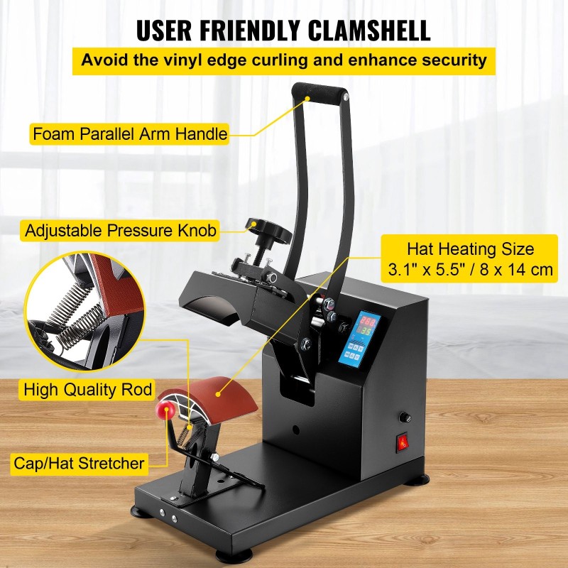 Lippalakkaprässi valualumiininen kaareva lämmitysalusta teflonpinnoite digitaalinen ajastin