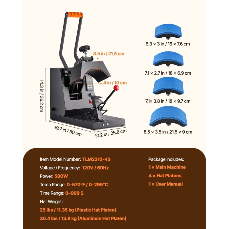 Lippalakkien lämpöprässi 4 vaihdettavaa kaarevaa lämmitysalustaa teflonpinnoitettu lämpölevy digitaalinen ajastin