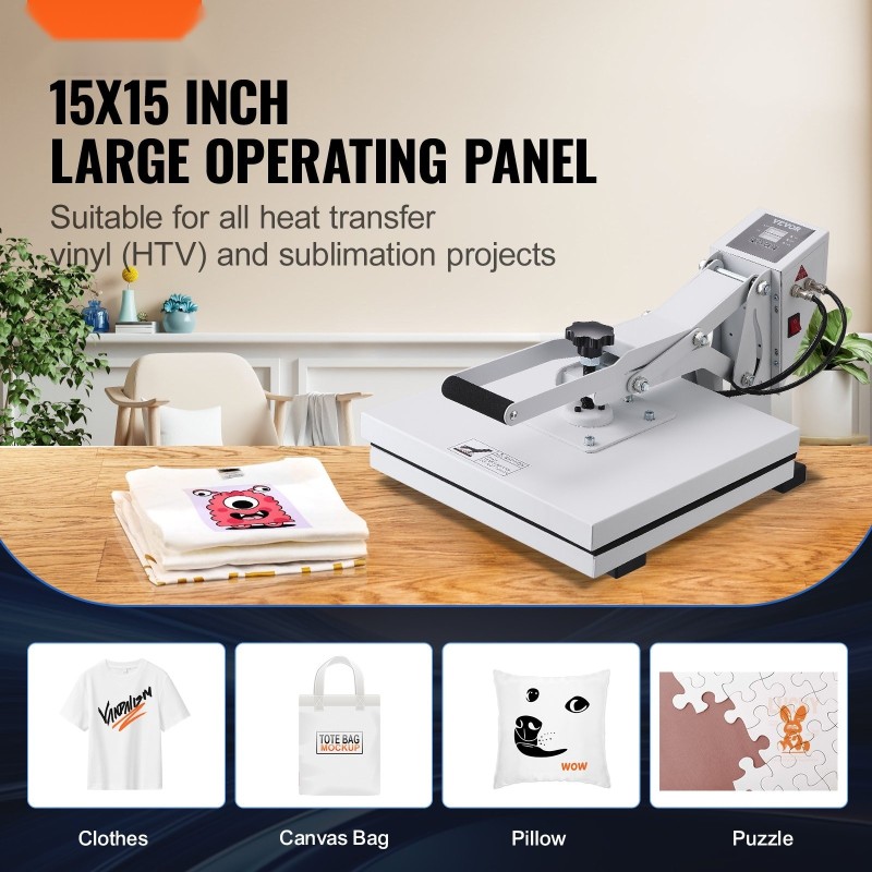 Kuumaprässi 38 x 38 cm T-paitoille ja tekstiileille Teflon-pinnoite 1200W