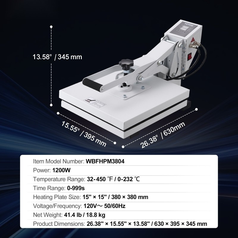 Kuumaprässi 38 x 38 cm T-paitoille ja tekstiileille Teflon-pinnoite 1200W