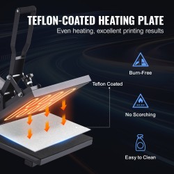 Lämpöprässi 38 x 38 cm Teflon-pinnoitettu 1200W silikonipehmuste tekstiilien siirtokuvapainatukseen