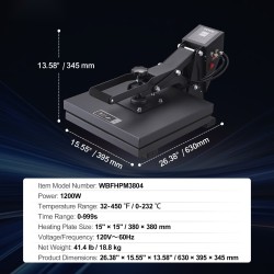 Lämpöprässi 38 x 38 cm Teflon-pinnoitettu 1200W silikonipehmuste tekstiilien siirtokuvapainatukseen