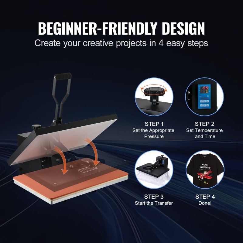 Lämpöprässi 40,6x61 cm teollisuuslaatuinen kannellinen Teflon-pinnoitettu tekstiileille