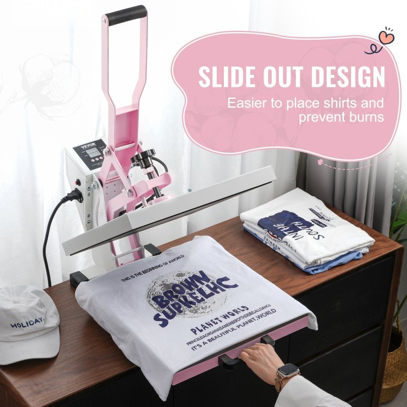 Lämpöprässi 38 x 38 cm liukukelkallinen tekstiilisiirtoihin pinkki