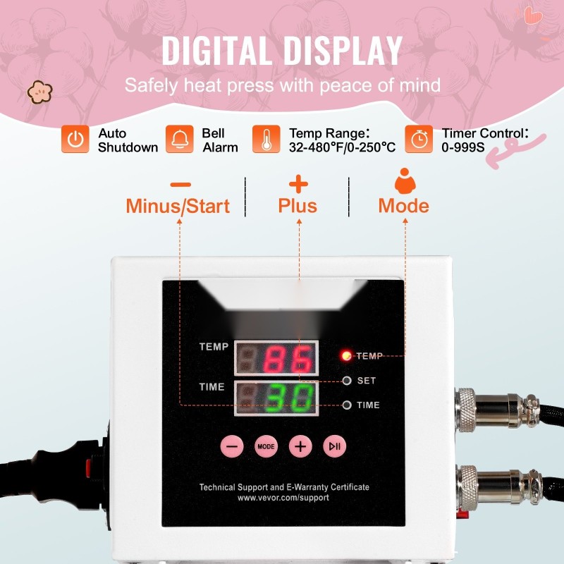 Lämpöprässi 38 x 38 cm liukukelkallinen tekstiilisiirtoihin pinkki