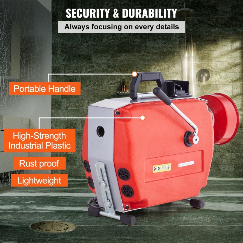 Sähköinen viemärinavauskone 420 watin kaksi teräsvaijeriä kuusi terää noin 1,9–6 tuuman putkille