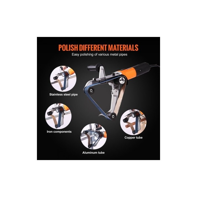Putkihiomakone 1300 wattia 6-portainen nopeussäätö 100 hiomanauhaa alumiiniseosrunko