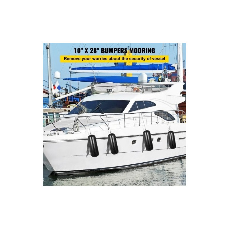 Vinyyliset rivatut veneen törmäyspuskurit 10 x 28 tuumaa 4 kpl keskireiällä musta