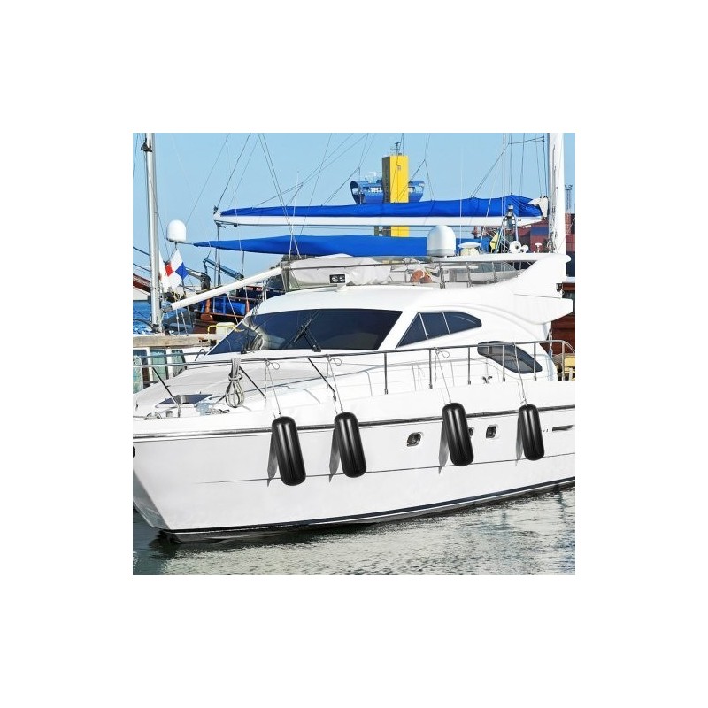 Vinyyliset rivatut veneen törmäyspuskurit 10 x 28 tuumaa 4 kpl keskireiällä musta