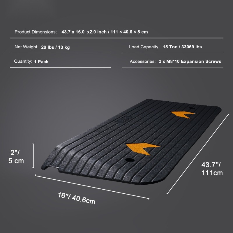 Kynnysluiska kierrätetystä kumista 5 cm korkea 15 tonnin kantavuus