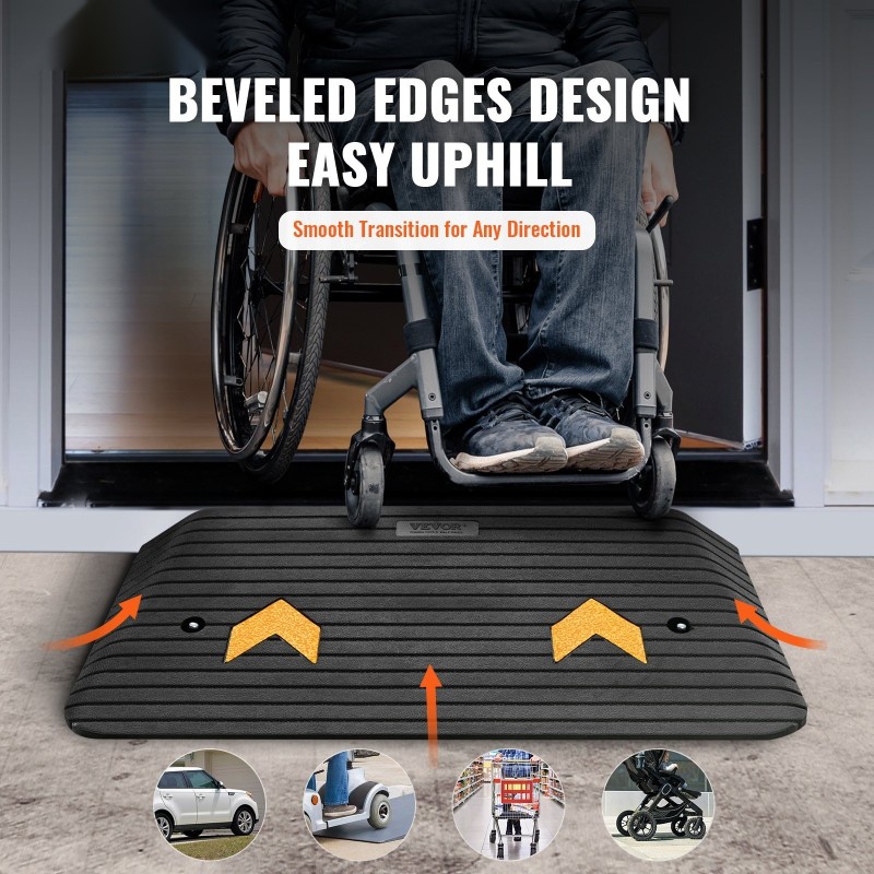 Luonnonkuminen kynnyramppi 7,6 cm korkeus 1 kanava 15 tonnia pyörätuoleille