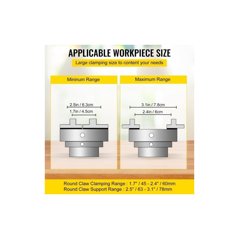 Puunsorvin teräs nelileukainen istukkasarja 95 mm 5 leukasarjaa kulhojen ja karojen kiinnitykseen