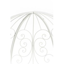 Romanttinen rautainen puolipaviljonki penkillä köynnöskasveille puutarhaan