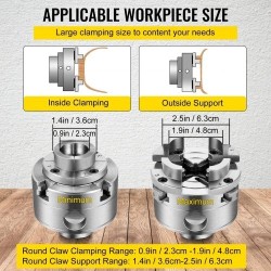 Teräksinen puusorvin istukka halkaisija 69,85 millimetriä nelileukainen itseään keskittävä 1 tuuman kierre