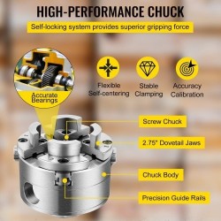 Teräksinen puusorvin istukka halkaisija 69,85 millimetriä nelileukainen itseään keskittävä 1 tuuman kierre