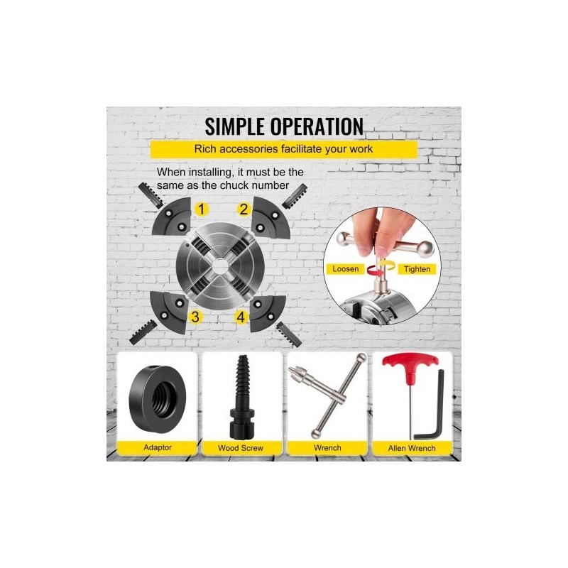 Teräksinen puusorvin istukka halkaisija 69,85 millimetriä nelileukainen itseään keskittävä 1 tuuman kierre