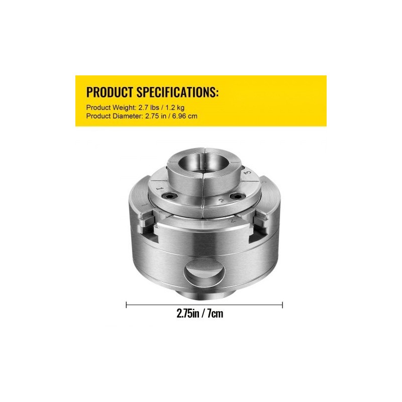 Teräksinen puusorvin istukka halkaisija 69,85 millimetriä nelileukainen itseään keskittävä 1 tuuman kierre