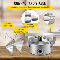 3-leukainen itsekeskittyvä sorvin istukka valurautarunko 125 mm karkaistut teräsleuat
