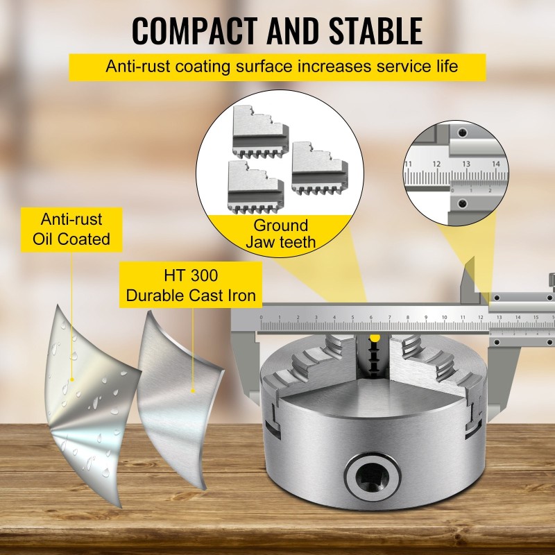 3-leukainen itsekeskittyvä sorvin istukka valurautarunko 125 mm karkaistut teräsleuat