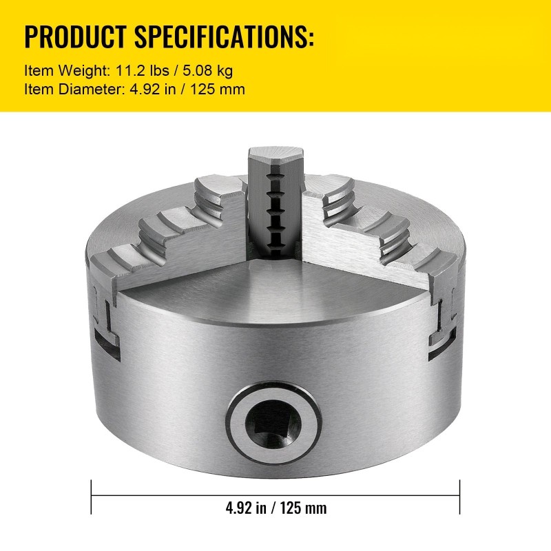 3-leukainen itsekeskittyvä sorvin istukka valurautarunko 125 mm karkaistut teräsleuat