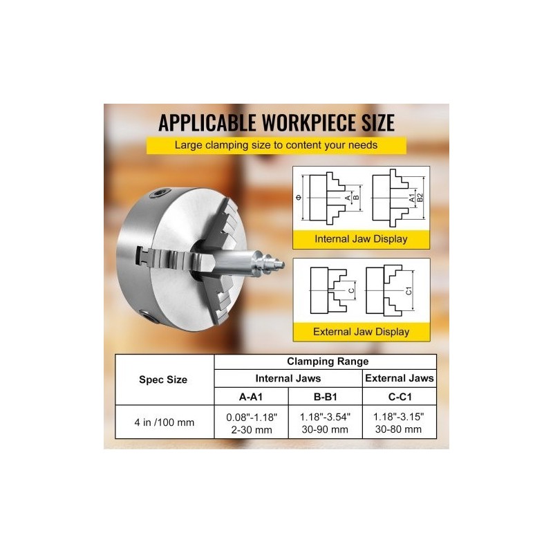 Sorvin istukka karkaistu teräs 100 mm kolmeleukainen itsekeskittyvä kaksi leukasarjaa