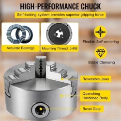 Sorvin istukka karkaistu teräs 100 mm kolmeleukainen itsekeskittyvä kaksi leukasarjaa