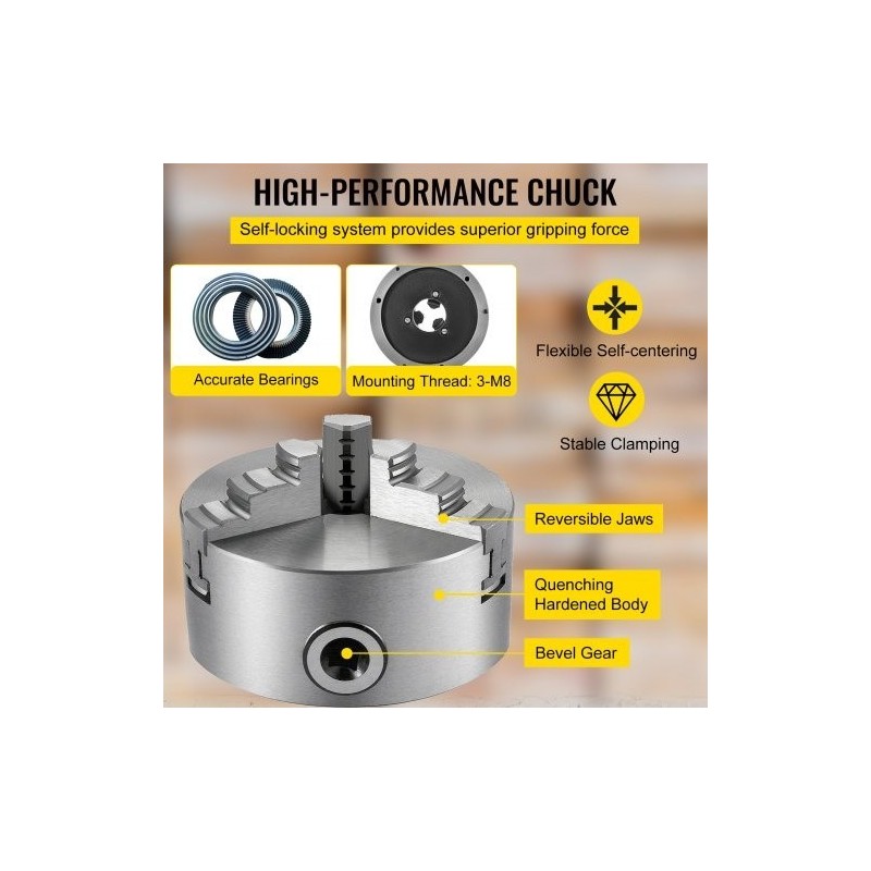 Sorvin istukka karkaistu teräs 100 mm kolmeleukainen itsekeskittyvä kaksi leukasarjaa