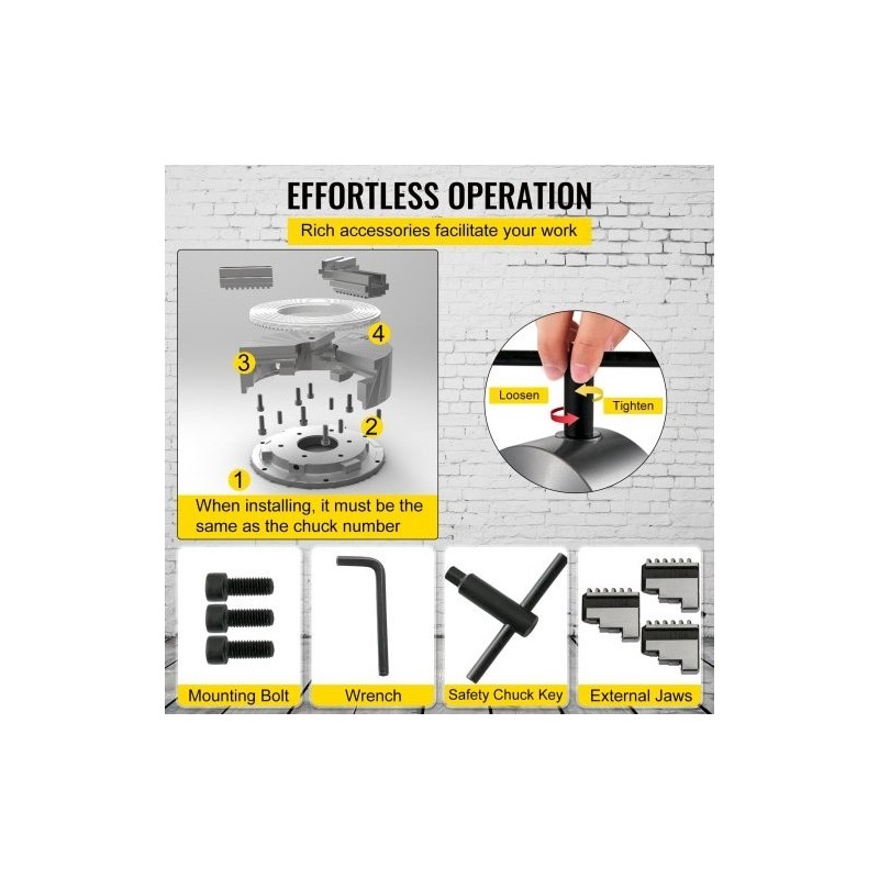 Sorvin istukka karkaistu teräs 100 mm kolmeleukainen itsekeskittyvä kaksi leukasarjaa