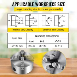 Sorvin istukka nelileukainen itsestään keskittävä valurautainen runko 125 mm teräsleuat
