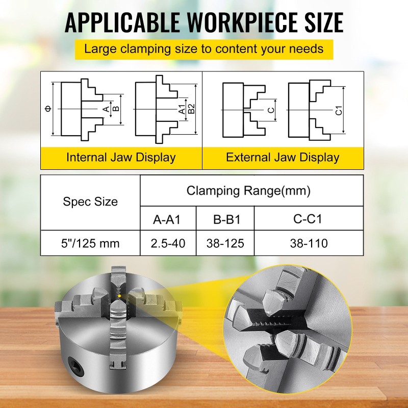 Sorvin istukka nelileukainen itsestään keskittävä valurautainen runko 125 mm teräsleuat