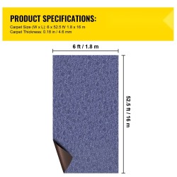 Sisä- ja ulkokäyttöön matto polyesterikuitu termoplastinen kumitausta 1,8 x 16 m sininen