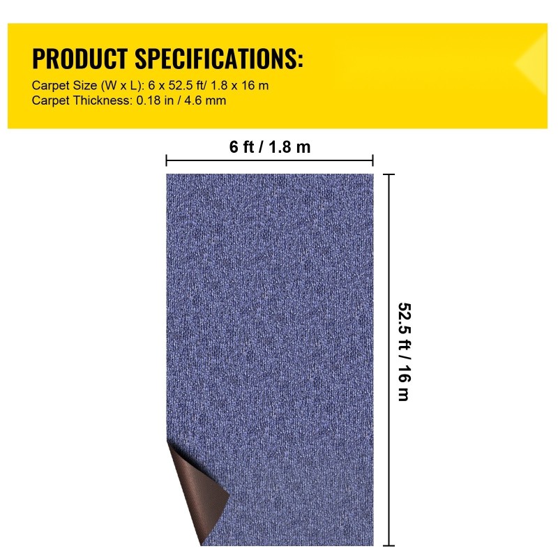 Sisä- ja ulkokäyttöön matto polyesterikuitu termoplastinen kumitausta 1,8 x 16 m sininen