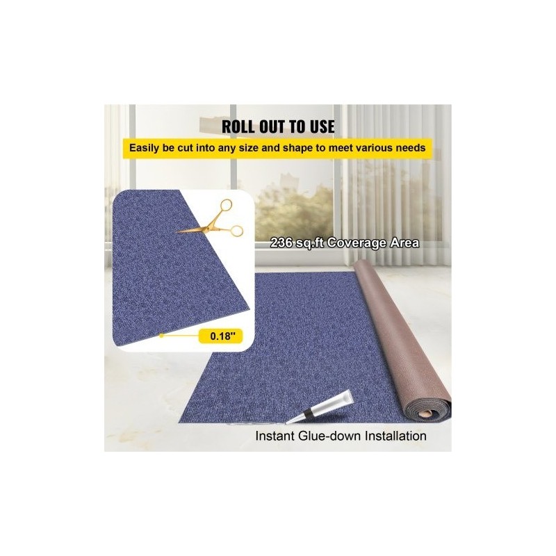 Merimatto polyesterikuitu TPR-tausta sininen leveys 6 jalkaa pituus 39,3 jalkaa rullassa liukuestopinta