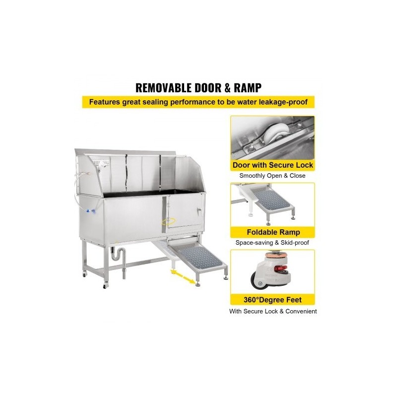 Koiranpesuallas 304-ruostumattomasta teräksestä sopii 150 cm lemmikeille liukuovella hanalla ja suihkulla