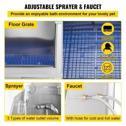 Koiranpesuallas 304-ruostumattomasta teräksestä sopii 150 cm lemmikeille liukuovella hanalla ja suihkulla