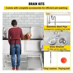 Koiranpesuallas 304-ruostumattomasta teräksestä sopii 150 cm lemmikeille liukuovella hanalla ja suihkulla