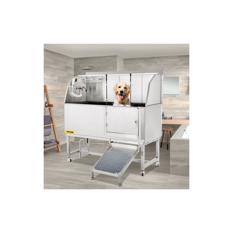 Koiranpesuallas 304-ruostumattomasta teräksestä sopii 150 cm lemmikeille liukuovella hanalla ja suihkulla