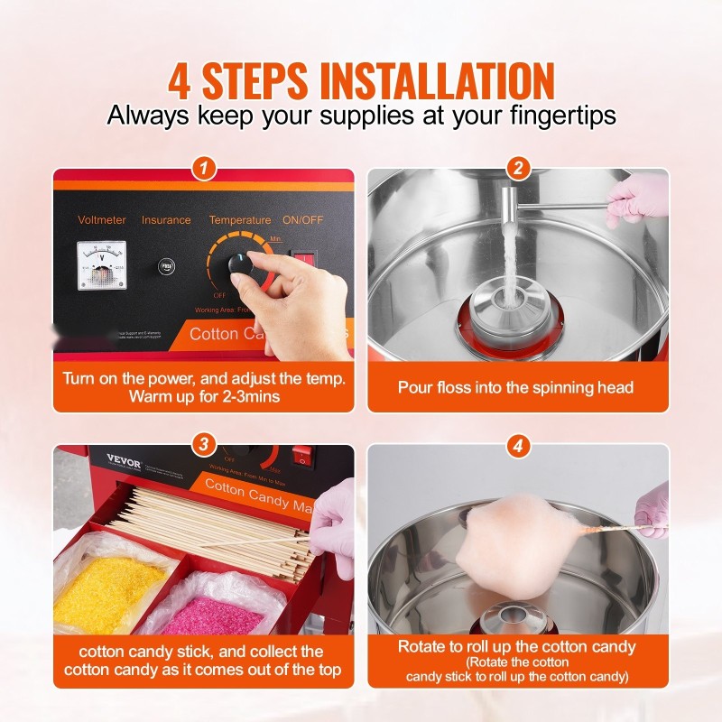 Sähköinen hattarakone vaunulla 1000W ruostumaton teräskulho punainen kotiin ja juhliin