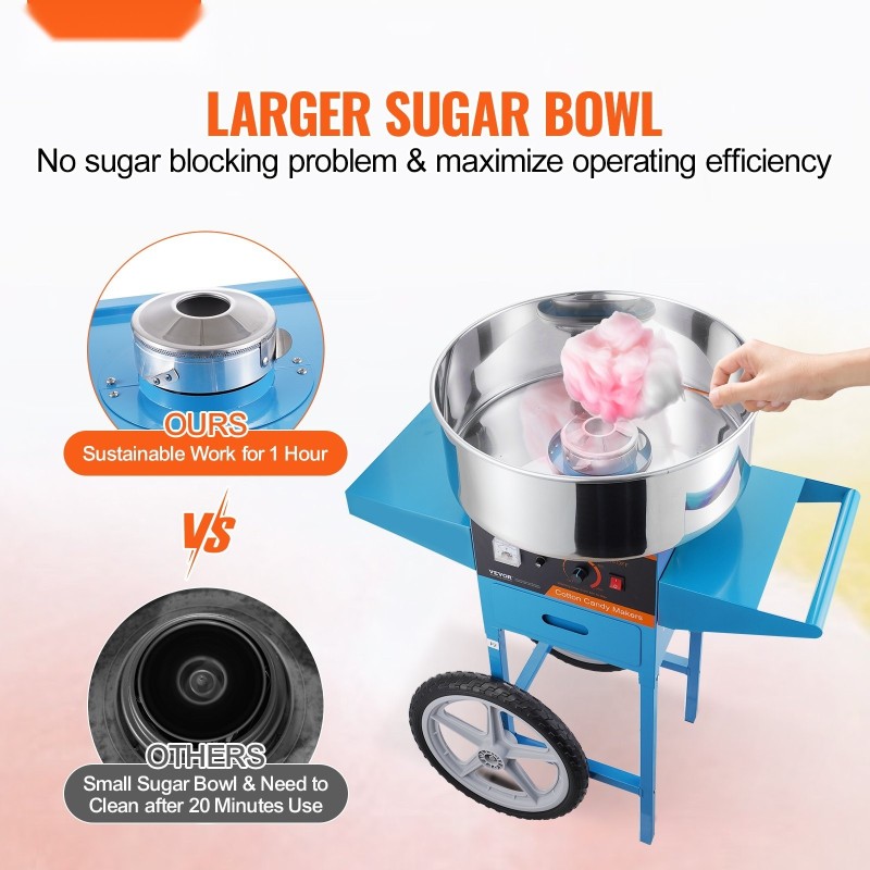 Sähköinen hattarakone vaunulla 1000W ruostumaton teräskulho kotiin ja juhliin