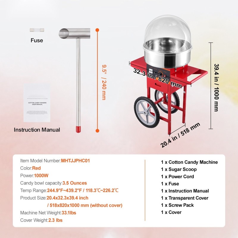 Sähkökäyttöinen hattarakone 1000 wattia ruostumattomalla teräskulholla kärryrakenteella punainen