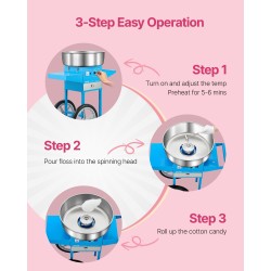 Sähköinen hattarakone kärryllä 1000 wattia 52 senttimetriä ruostumaton teräskulho vetolaatikolla sininen