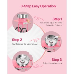 Sähköinen hattarakone kärryllä 1000W 52cm ruostumaton teräskulho integroidulla säilytyslaatikolla vaaleanpunainen