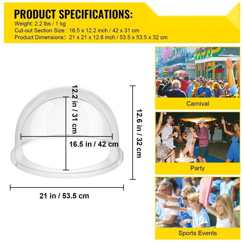 Hattarakoneen suojakupu akryyli läpinäkyvä 53,5 cm halkaisija annosteluaukolla
