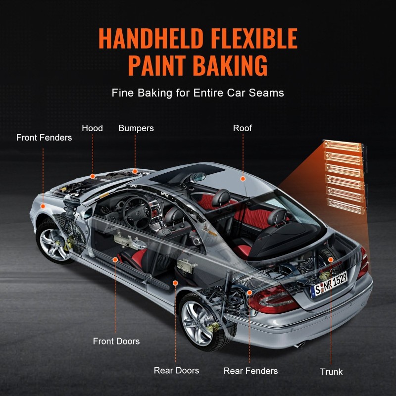 Infrapuna-maalinkuivauslamppu 3000 W kaksi kolmen pään lamppusarjaa 120x100 cm paistoala