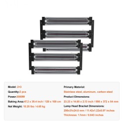 Infrapuna-maalinkuivauslamppu 3000 W kaksi kolmen pään lamppusarjaa 120x100 cm paistoala