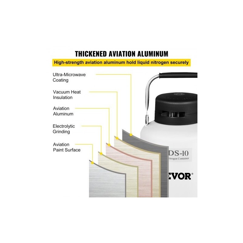 Kryogeeninen nestemäisen typen säiliö 10 l alumiiniseos 6 sisäsäiliötä kantokahvalla