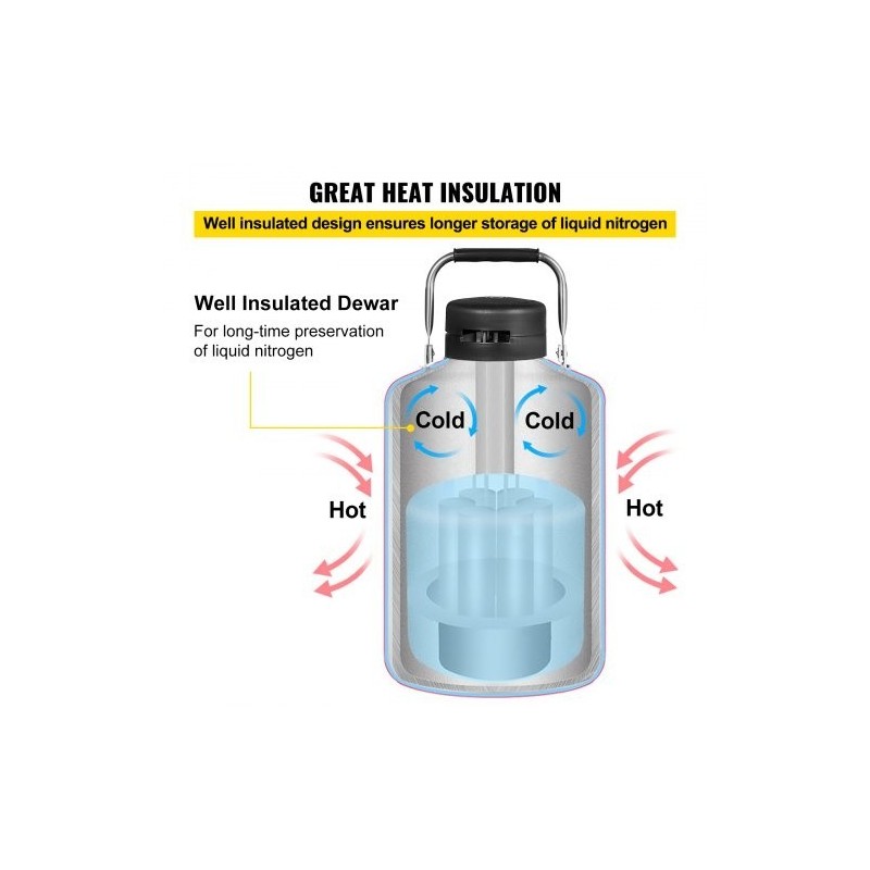 Kryogeeninen nestemäisen typen säiliö 10 l alumiiniseos 6 sisäsäiliötä kantokahvalla